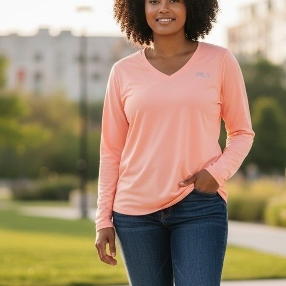 Fila top bright highlighter top long sleeve v neck